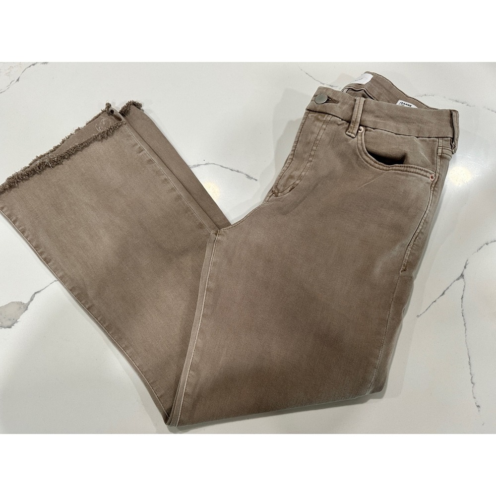 Dear John Jeanne Flare Jeans Tan Khaki Raw Hem Stretch Denim Size 29